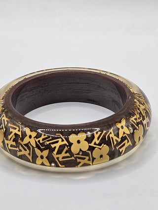 Louis Vuitton Brown Gold-tone Crystal Faux Pearl Resin Inclusion Bangle