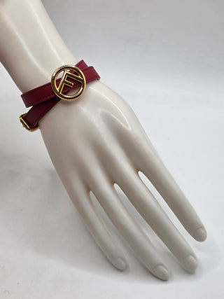 Fendi Red Leather F Is Fendi Double Wrap Bracelet