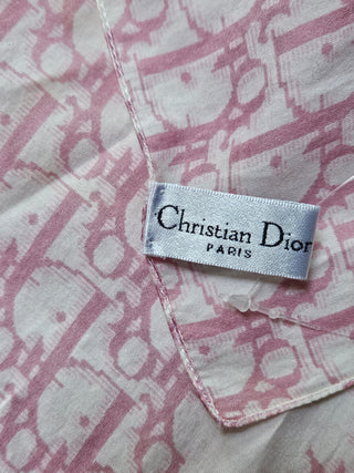 Christian Dior Pink White Silk Floral Diorissimo Scarf