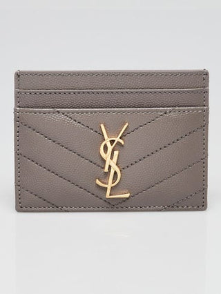 Yves Saint Laurent Grey Grained Chevron Quilted Leather Card Holder