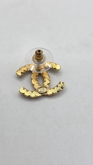 Chanel 2020 Faux Pearl Strass Interlocking CC Stud Earrings