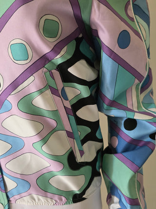Emilio Pucci Blue Multicolor 
Silk Signature Printed Jacket S sz