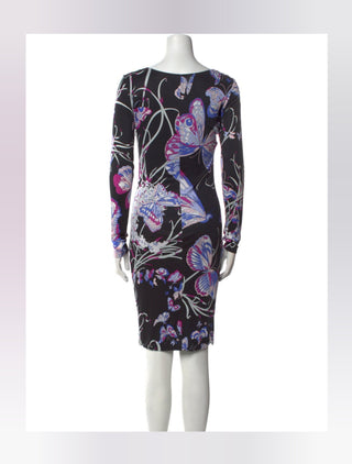 Emilio Pucci Purple Multicolor Floral Printed Knee-Length Dress 42 sz
