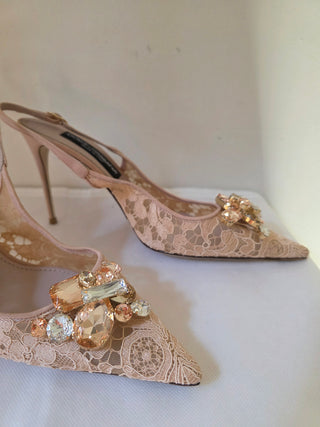 Dolce & Gabbana Beige Lace Pattern Slingback Pumps 40.5