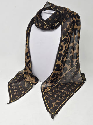 LOUIS VUITTON Monogram Leopard LV Monogram Silk Scarf