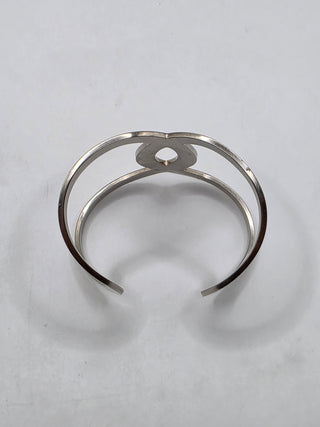 Chanel Silver-tone Interlocking CC Oversized Cuff Bracelet