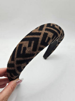 Fendi Brown FF Zucca Logo Pattern Print Headband