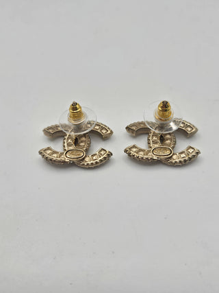 Chanel Gold-tone Strass Interlocking Stud Earrings