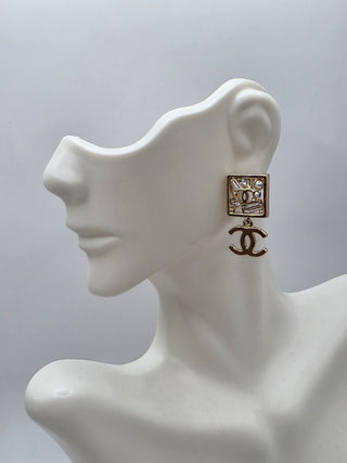 Chanel Gold-tone 2022 Faux Pearl Strass CC Drop Earrings
