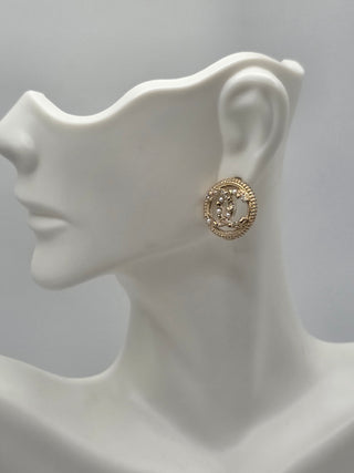 Chanel Gold-tone Faux Pearl Strass CC Stud Earrings