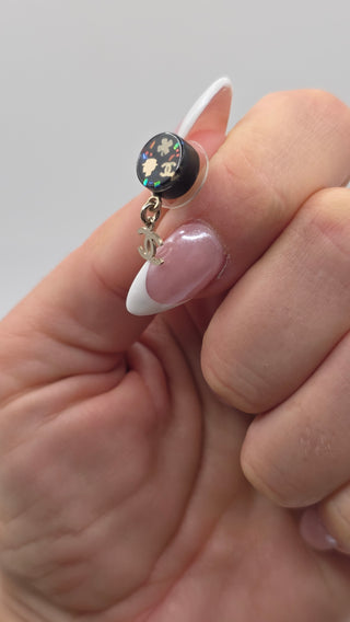 Chanel Gold-tone Black Resin Glitter CC Drop Earrings