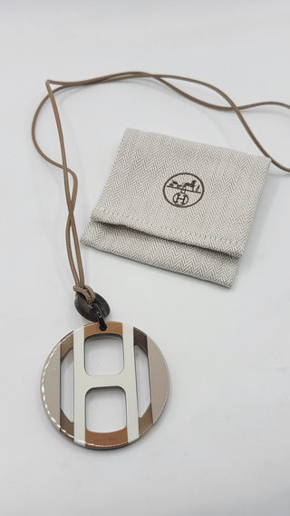 Hermès Brown Beige H Equipe Pendant Necklace