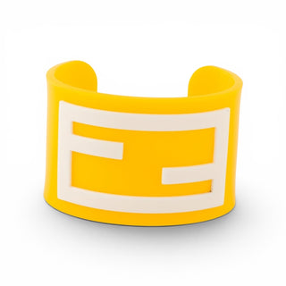 Fendi Yellow White Resin FF Logo Cuff Bracelet