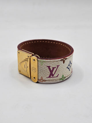 Louis Vuitton Gold-tone Multicolor Leather Koala Lock Bracelet