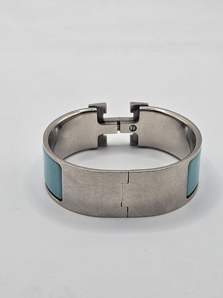 Hermès Blue Enamel Palladium-Plated Clic Clac H bracelet PM