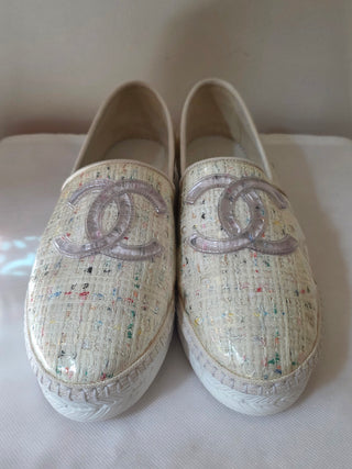 Chanel White 2019 Interlocking CC Logo Espadrilles 40 sz