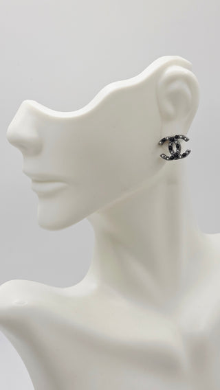 Chanel Silver-tone Faux Pearl Interlocking CC Stud Earrings