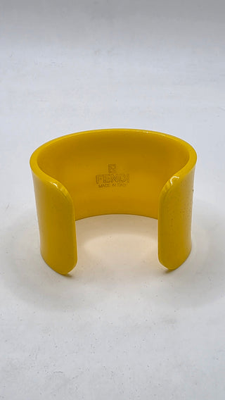 Fendi Yellow White Resin FF Logo Cuff Bracelet