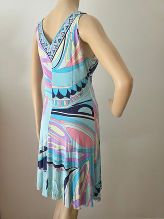 Emilio Pucci Blue Multicolor v-neck summer dress 8 US sz
