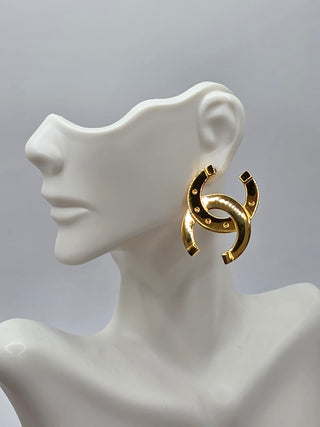 Chanel Gold-tone 2026 Oversize Interlocking CC stud earrings