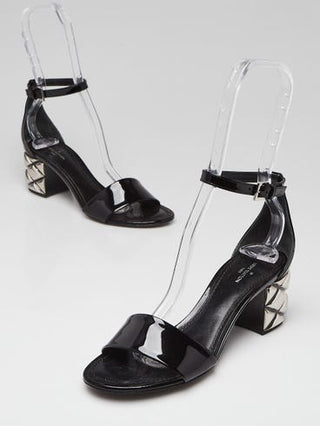 Louis Vuitton Black Patent Leather Silver-tone Sandals 36 sz