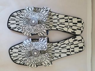 Hermès Black White Op'H Oran Calfskin Slides 40 sz
