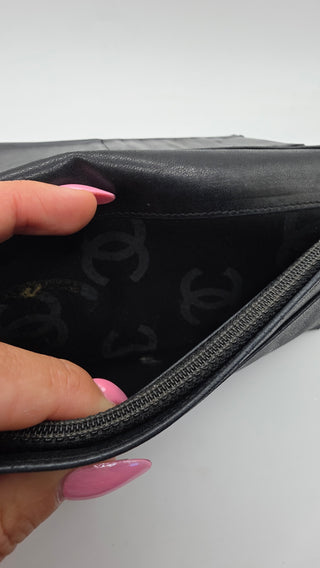 Chanel Black Leather Vintage Interlocking CC Logo Wallet