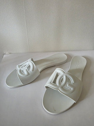 Dolce & Gabbana White DG Logo Rubber Slides 41 sz
