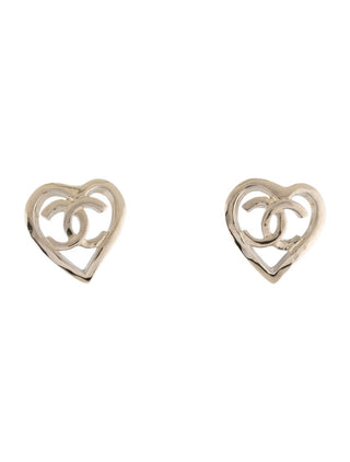 Chanel Gold-tone Interlocking CC Heart Stud Earrings NWT