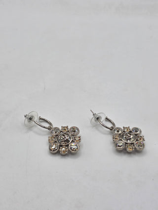 Chanel Silver-tone Strass Interlocking CC Drop Earrings