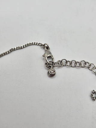 Chanel Silver-tone Strass Interlocking CC Pendant Necklace