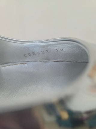 Dolce & Gabbana Metallic Silver Patent Leather DG Logo Slingback Pumps 38 sz