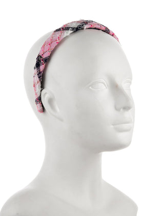 Chanel Pink Black Multicolor Tweed Pink CC Logo Headband