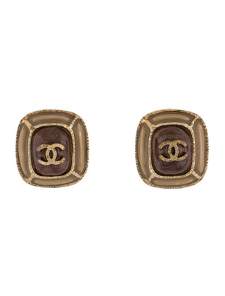 Chanel Gold-tone Interlocking CC Stud Earrings