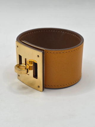 Hermès Brown Leather Gold Plated Kelly Dog Wrap Bracelet
