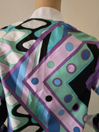 Emilio Pucci Blue Multicolor 
Silk Signature Printed Jacket S sz