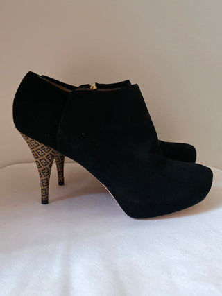 Fendi Black suede Zucca FF Logo  Ankle booties 39.5 sz