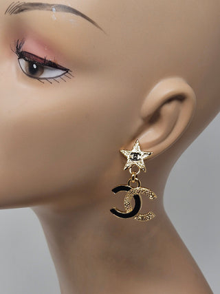 CHANEL Gold-tone 2024 Enamel Star CC Drop Earring