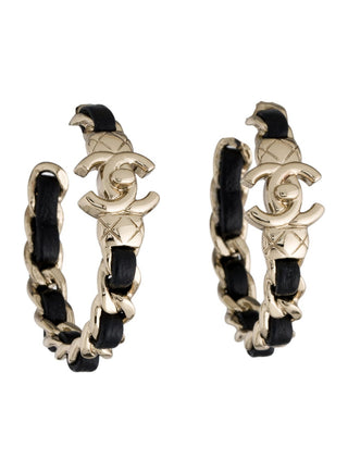 Chanel 2022 Leather CC Logo Turnlock Hoop Earrings