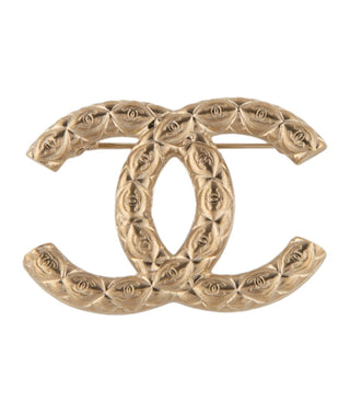 Chanel Gold-tone 2021 Quilted Interlocking CC Logo Brooch