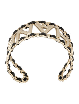 Chanel Gold-tone Leather 'CHANEL' Cuff Bracelet
