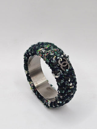 Chanel Multicolor Embroidered Tweed CC Logo Bangle