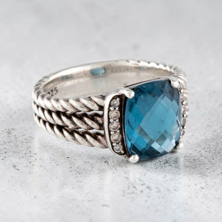 David Yurman Sterling Silver Topaz Diamond Petite Wheaton Ring 5.75 sz