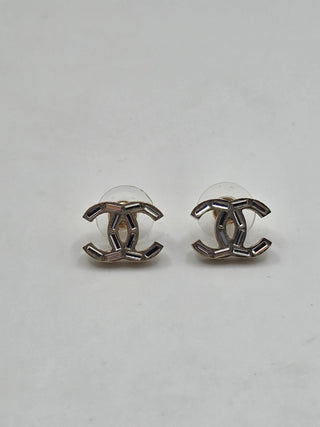 Chanel Gold-tone Interlocking Strass CC Stud Earrings