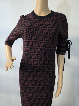 Fendi Brown FF Zucca Monogram Midi dress 40 sz