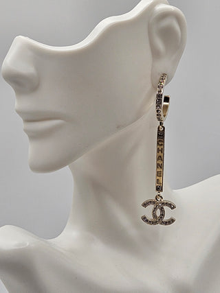 Chanel Gold-tone Strass 'CHANEL' CC Drop Earrings