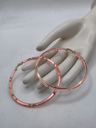 Chanel Pink Strass Resin CC Logo Hoop Earrings