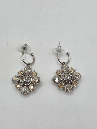 Chanel Silver-tone Strass Interlocking CC Drop Earrings