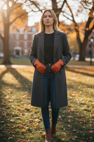 Hermès lambskin leather logo printed gloves 8 sz