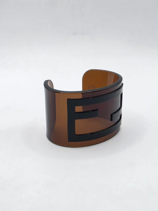 Fendi Brown Resin FF Logo Wide Cuff Bracelet